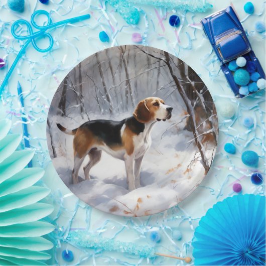Beagle liet het sneeuwen Kerstmis Papieren Bordje (Feest)