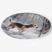 Beagle liet het sneeuwen Kerstmis Papieren Bordje (Gekanteld)