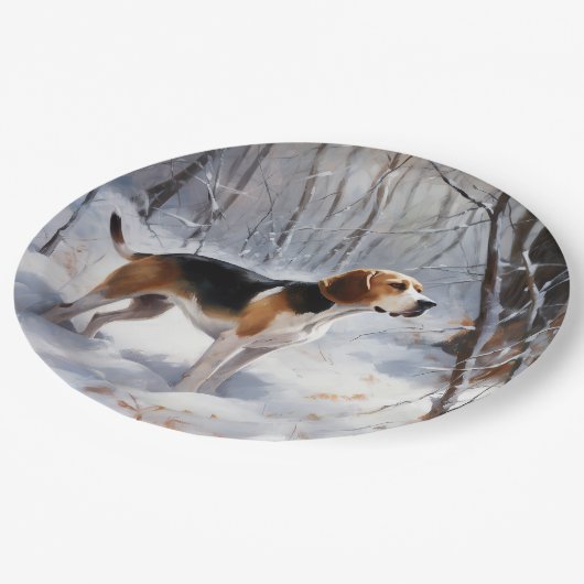 Beagle liet het sneeuwen Kerstmis Papieren Bordje (Gekanteld)