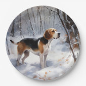 Beagle liet het sneeuwen Kerstmis Papieren Bordje (Voorkant)