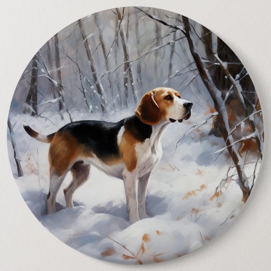 Beagle liet het sneeuwen Kerstmis Ronde Button 6,0 Cm (Voorkant)