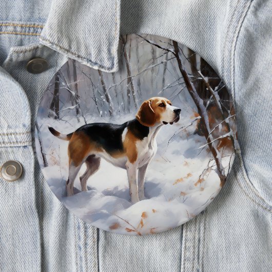 Beagle liet het sneeuwen Kerstmis Ronde Button 6,0 Cm (In situ)