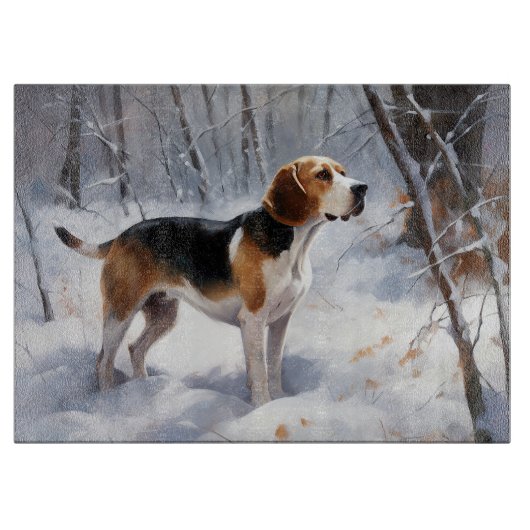 Beagle liet het sneeuwen Kerstmis Snijplank (Voorkant)