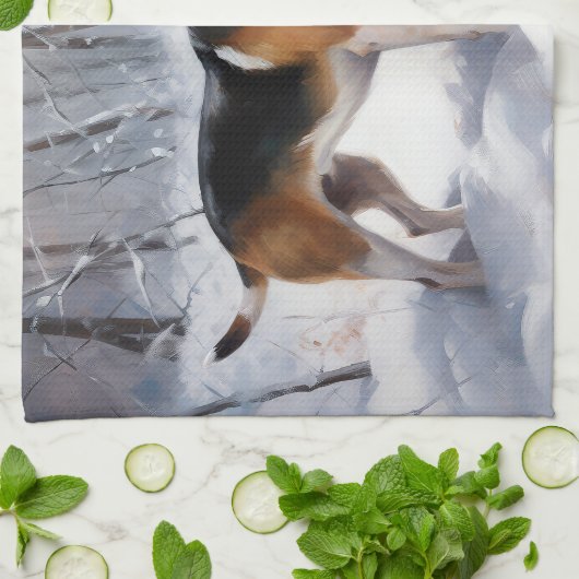 Beagle liet het sneeuwen Kerstmis Theedoek (Gevouwen)