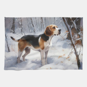 Beagle liet het sneeuwen Kerstmis Theedoek