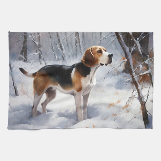 Beagle liet het sneeuwen Kerstmis Theedoek (Horizontaal)