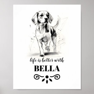 Beagle Life is beter met aangepaste hondennaam Poster