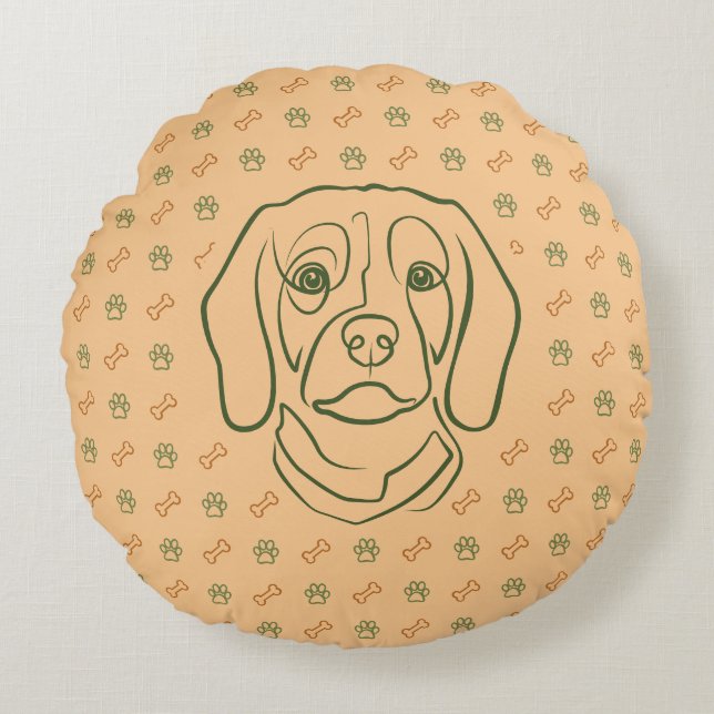 Beagle Lijn Kunst, Elegantie met Attitude Rond Kussen (Voorkant)