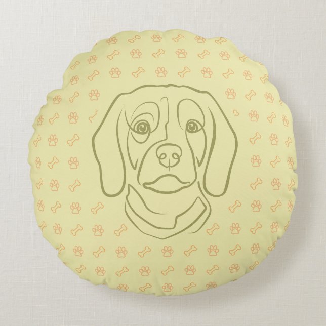 Beagle Lijn Kunst, Elegantie met Attitude Rond Kussen (Voorkant)