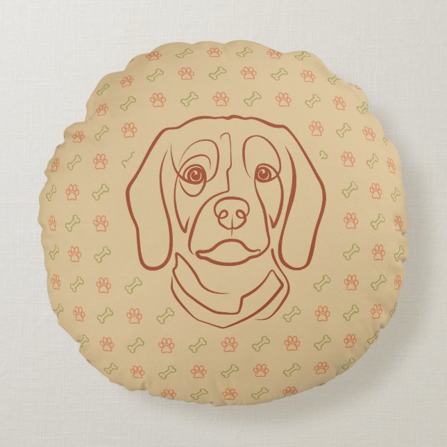 Beagle Lijn Kunst, Elegantie met Attitude Rond Kussen (Voorkant)