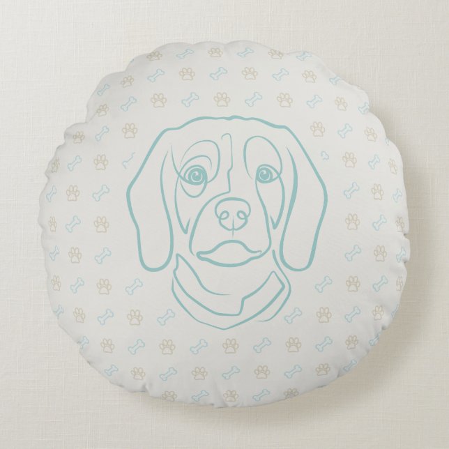 Beagle Lijn Kunst, Elegantie met Attitude Rond Kussen (Voorkant)