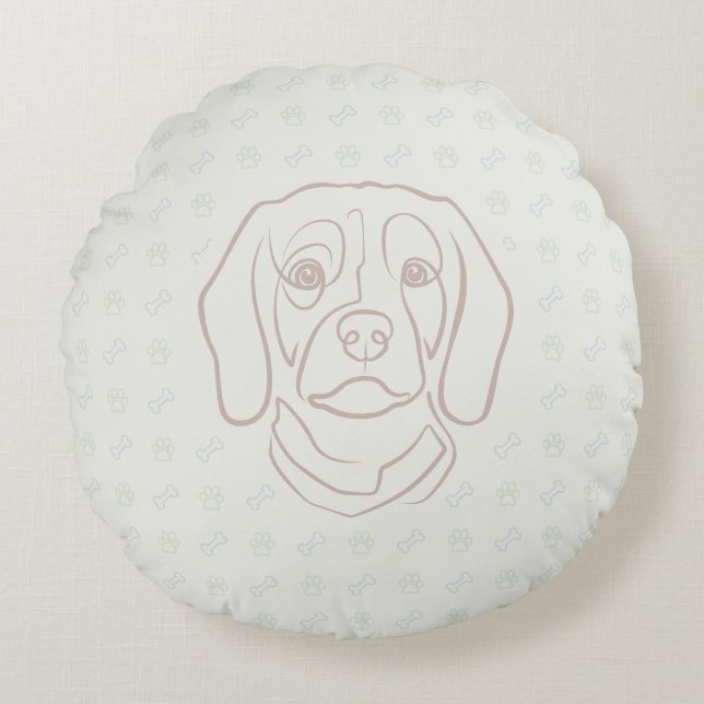 Beagle Lijn Kunst, Elegantie met Attitude Rond Kussen (Voorkant)