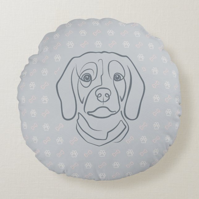 Beagle Lijn Kunst, Elegantie met Attitude Rond Kussen (Voorkant)