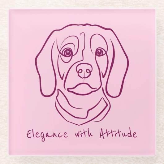Beagle Line Art, Elegance with Attitude Glazen Onderzetter (Voorkant)