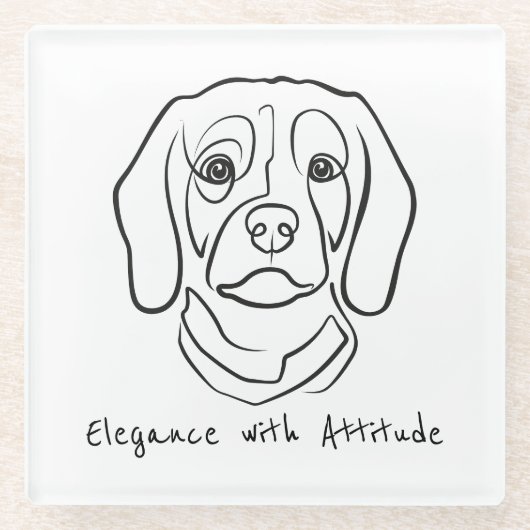 Beagle Line Art, Elegance with Attitude Glazen Onderzetter (Voorkant)