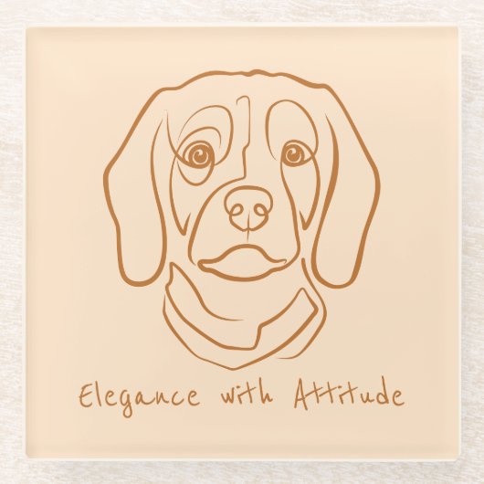 Beagle Line Art, Elegance with Attitude Glazen Onderzetter (Voorkant)