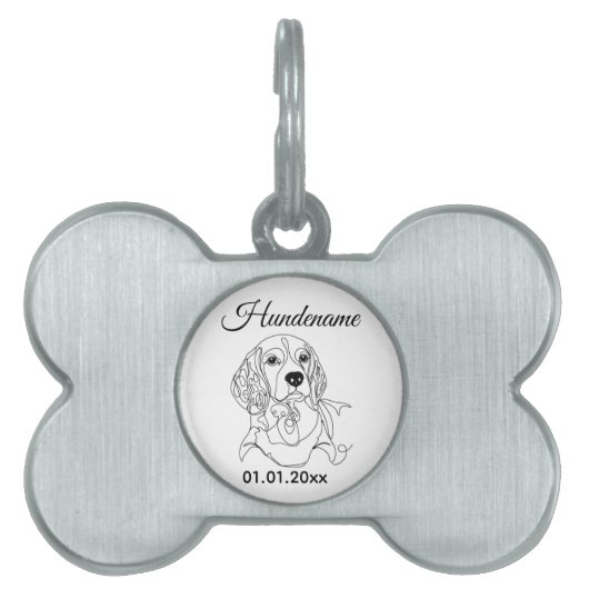 Beagle Line Art Personalized Tag Huisdieren Naamplaatje (voorkant)