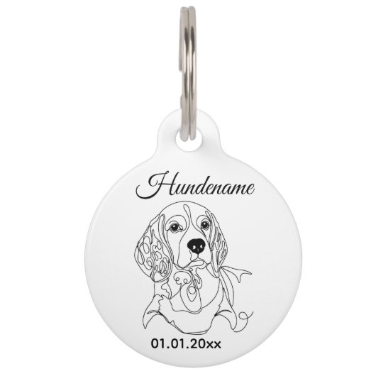 Beagle Line Art Personalized Tag Huisdierpenning (Voorkant)