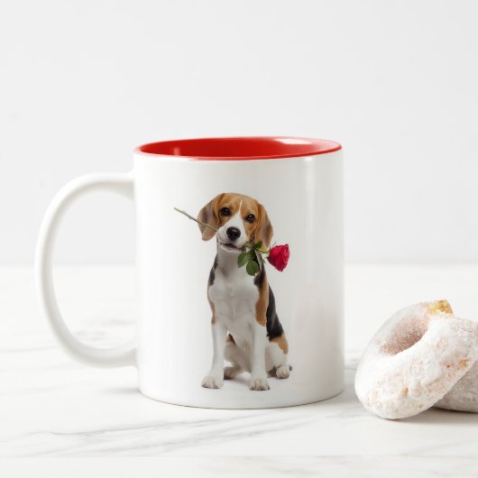 Beagle Love Tweekleurige Koffiemok (Met donut)