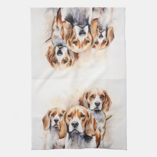 Beagle Lover's Waterverf Dog Art Theedoek (Verticaal)