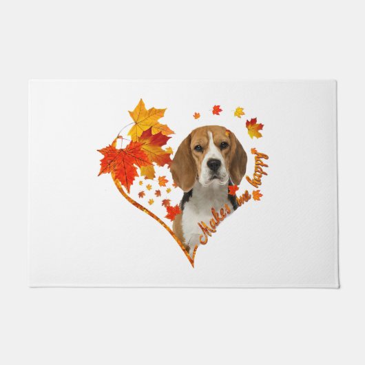 beagle maakt me blij met herfst hartbladeren deurmat (Voorkant)