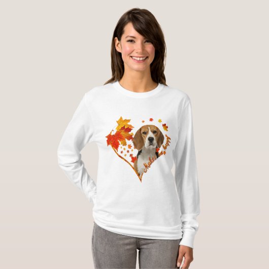 beagle maakt me blij met herfst hartbladeren t-shirt (Voorkant volledig)