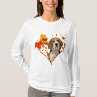beagle maakt me blij met herfst hartbladeren t-shirt
