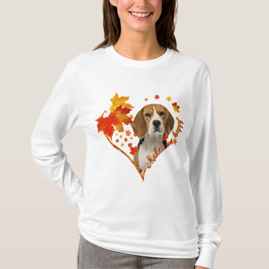 beagle maakt me blij met herfst hartbladeren t-shirt (Voorkant)