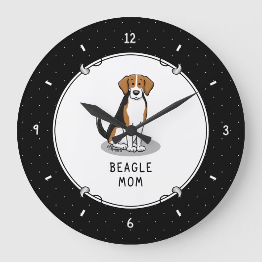 Beagle Mam (drie kleuren 3) Dog Cute Dog Mam Grote Klok (Voorkant)