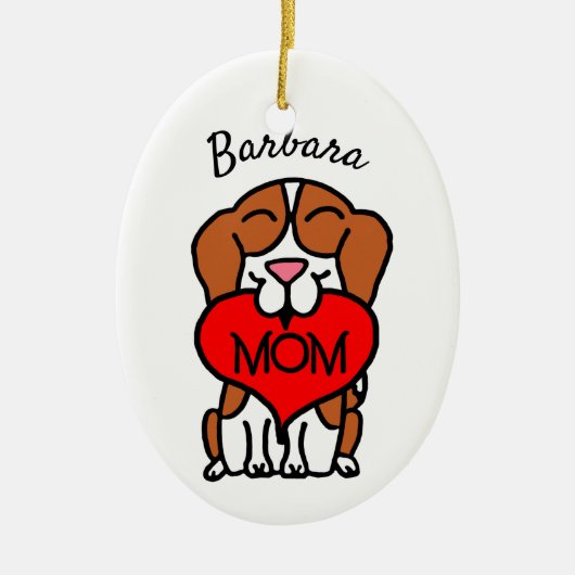 Beagle Mam Heart Hand Drawn Keramisch Ornament (Voorkant)