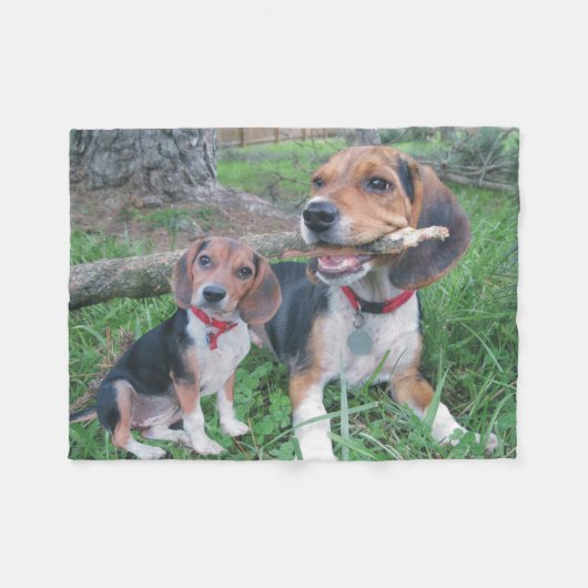 Beagle Mam & Pup Kauwtang Fleece Blanket (Voorkant (Horizontaal))