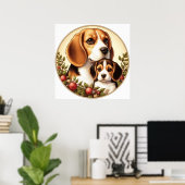 Beagle mama en pup 01X Poster (Thuiskantoor)