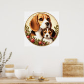 Beagle mama en pup 01X Poster (Keuken)