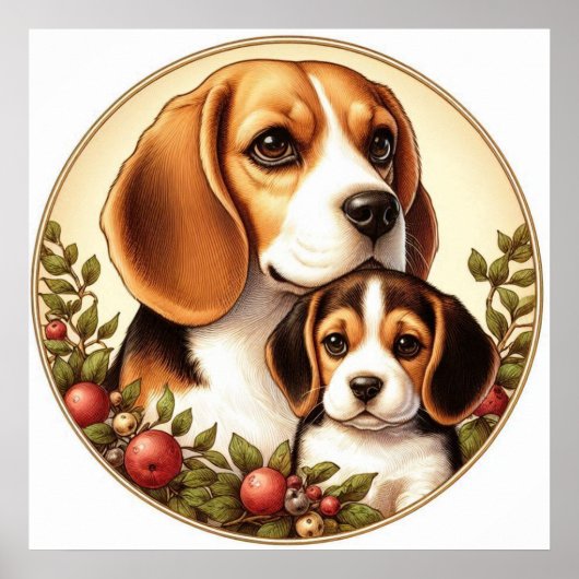 Beagle mama en pup 01X Poster (Voorkant)