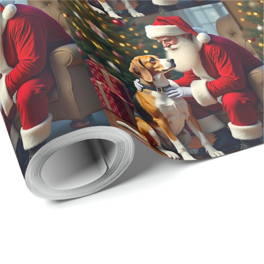 Beagle Meets Santa Christmas Painting Cadeaupapier (Rol Hoek)