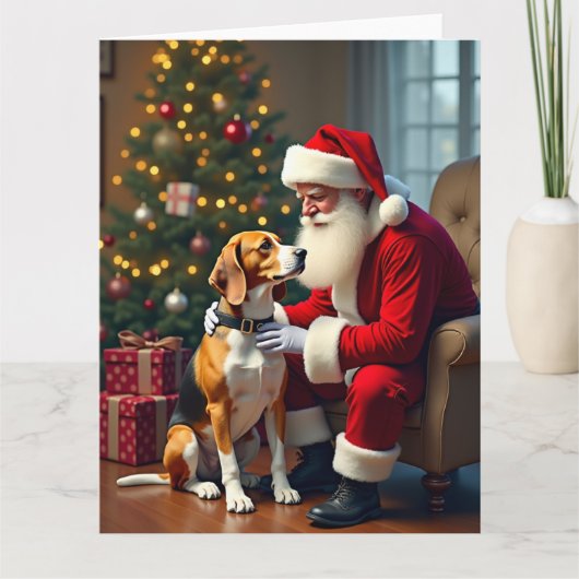 Beagle Meets Santa Christmas Painting Kaart (Voorkant)