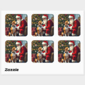 Beagle Meets Santa Christmas Painting Vierkante Sticker (Vel)