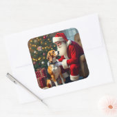 Beagle Meets Santa Christmas Painting Vierkante Sticker (Envelop)