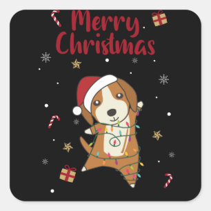 Beagle Merry Christmas Winter Animals Dog Vierkante Sticker