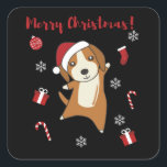 Beagle Merry Christmas Winter Animals Dog Vierkante Sticker<br><div class="desc">The beagle dog on Christmas with fairy lights. Funny animals with gifts and snow for the folidays. Also funny for Christmas in July. Dogs are cute animals and are perfect for Christmas.</div>