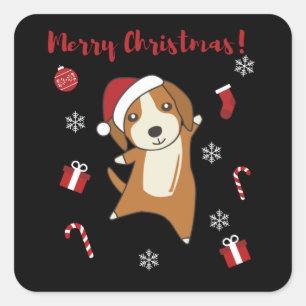 Beagle Merry Christmas Winter Animals Dog Vierkante Sticker