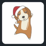 Beagle Merry Christmas Winter Animals Dog Vierkante Sticker<br><div class="desc">The beagle dog on Christmas with fairy lights. Funny animals with gifts and snow for the folidays. Also funny for Christmas in July. Dogs are cute animals and are perfect for Christmas.</div>