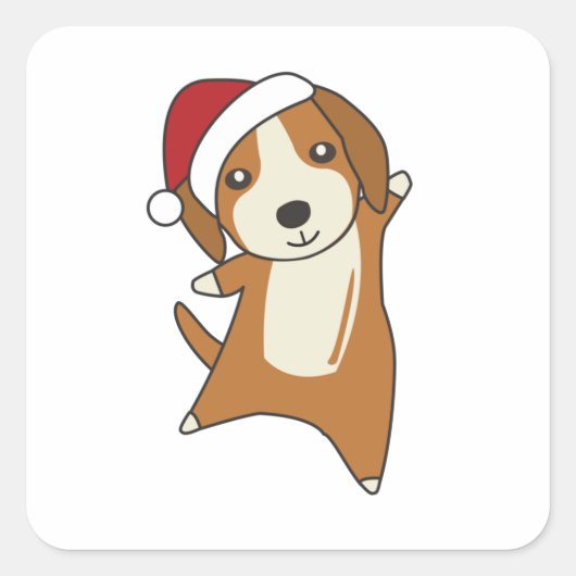 Beagle Merry Christmas Winter Animals Dog Vierkante Sticker (Voorkant)