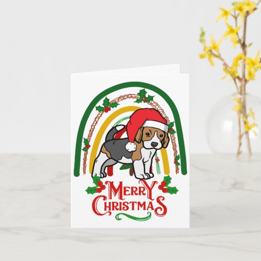 Beagle Merry Kerstmis Kaart (Gele Bloem)