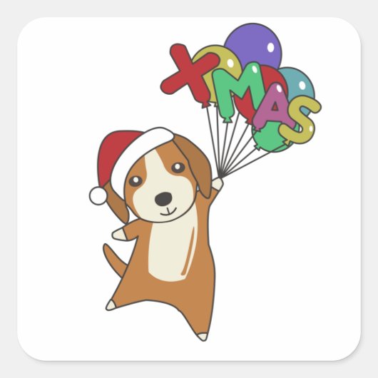 Beagle Merry Winter Animal Dog Vierkante Sticker (Voorkant)