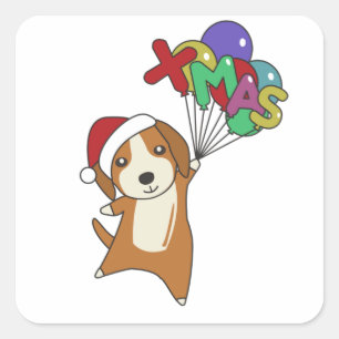 Beagle Merry Winter Animal Dog Vierkante Sticker