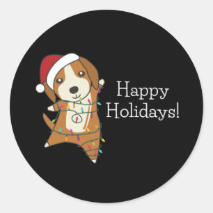 Beagle Merry Winter Animals Dog Classic Ronde Sticker