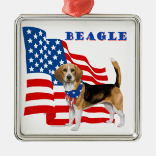 Beagle met Amerikaanse vlag Metalen Ornament