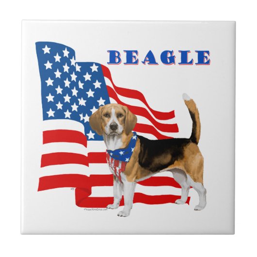 Beagle met Amerikaanse vlag Tegeltje (Voorkant)