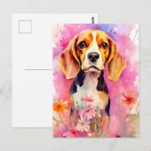 Beagle met bloemen Waterverf Briefkaart (Voorkant / Achterkant)